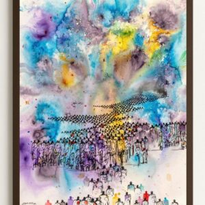 Abstract Crowd Painting Poster, Vibrant Watercolor Art Print