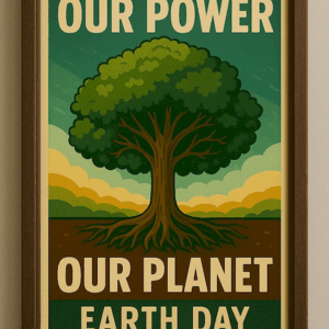 Earth Day Framed Poster, Our Power Our Planet Tree Art Print for Eco-Friendly Wall Decor