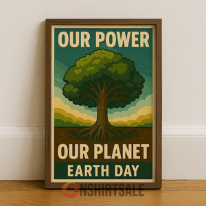 Earth Day Framed Poster Our Power Our Planet Tree Art Print for Eco Friendly Wall Decor 2