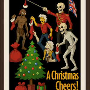 Funny British Skeleton Christmas Poster Horror Xmas Wall Art with Tree Gifts 2