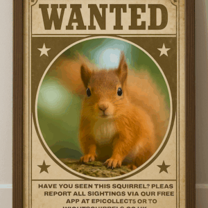 Funny Wanted Poster of Cute Red Squirrel, Vintage Animal Wall Art for Nature Lovers