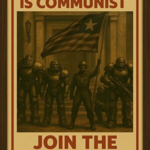 Join the Enclave Poster, Retro Fallout Propaganda Wall Art Featuring Power Armor Soldiers