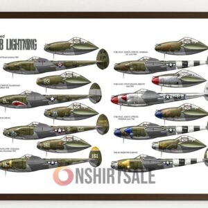Lockheed P-38 Lightning Aircraft Poster, WWII Fighter Plane Profile Art