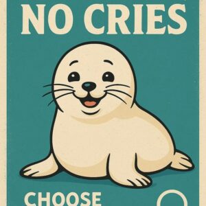 No Cubs, No Cries Choose Antinatalism Poster, Cute Seal with Anti-Overpopulation Message