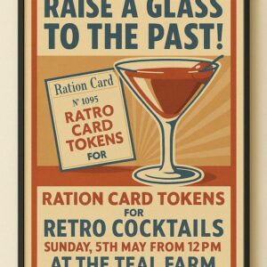 Retro Cocktail Party Poster Vintage Bar Wall Art with Ration Card Theme Poster 2