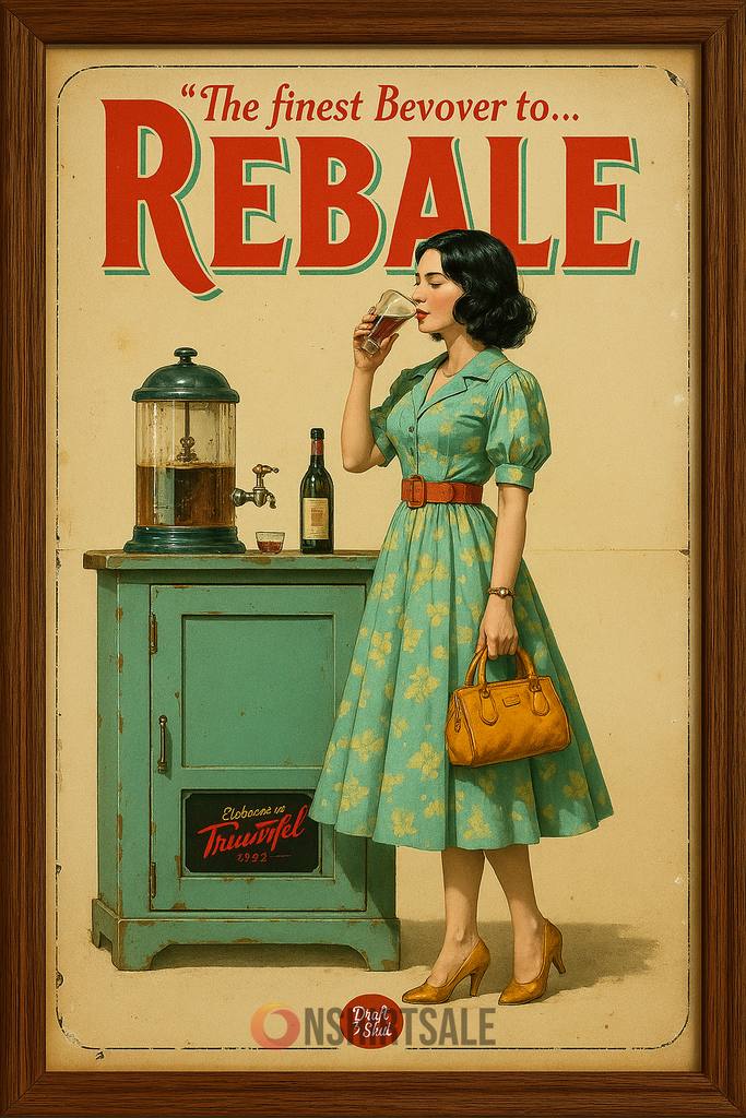 Retro Rebale Beverage Poster, Vintage Pin-Up Style Wall Art for Kitchen or Bar Decor