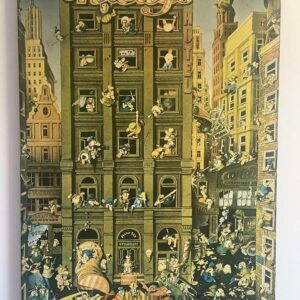Royal Chicago Hotel Cartoon Poster, Vintage Illustrated Artwork of Hotel Chaos and City Life
