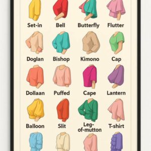 Types of Sleeves Poster, Fashion Design Guide Wall Art, Educational Garment Style Chart for Sewing