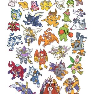 Digimon Character Art Poster, Collection of Popular Digimon with Colorful