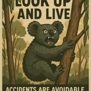 Drop Bear Warning Poster, Humorous Australian Koala Safety Art – Look Up and Live