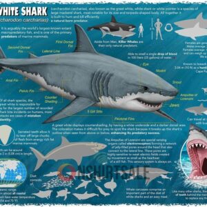 Great White Shark Infographic Poster ,Detailed Guide to Anatomy, Behavior, and Habitat of Carcharodon Carcharias