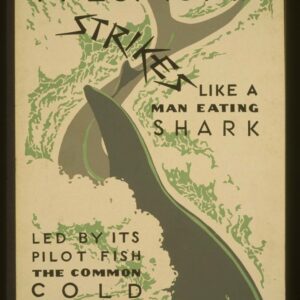 Vintage WPA Poster, Pneumonia Strikes Like a Man-Eating Shark – Public Health Campaign Art Print